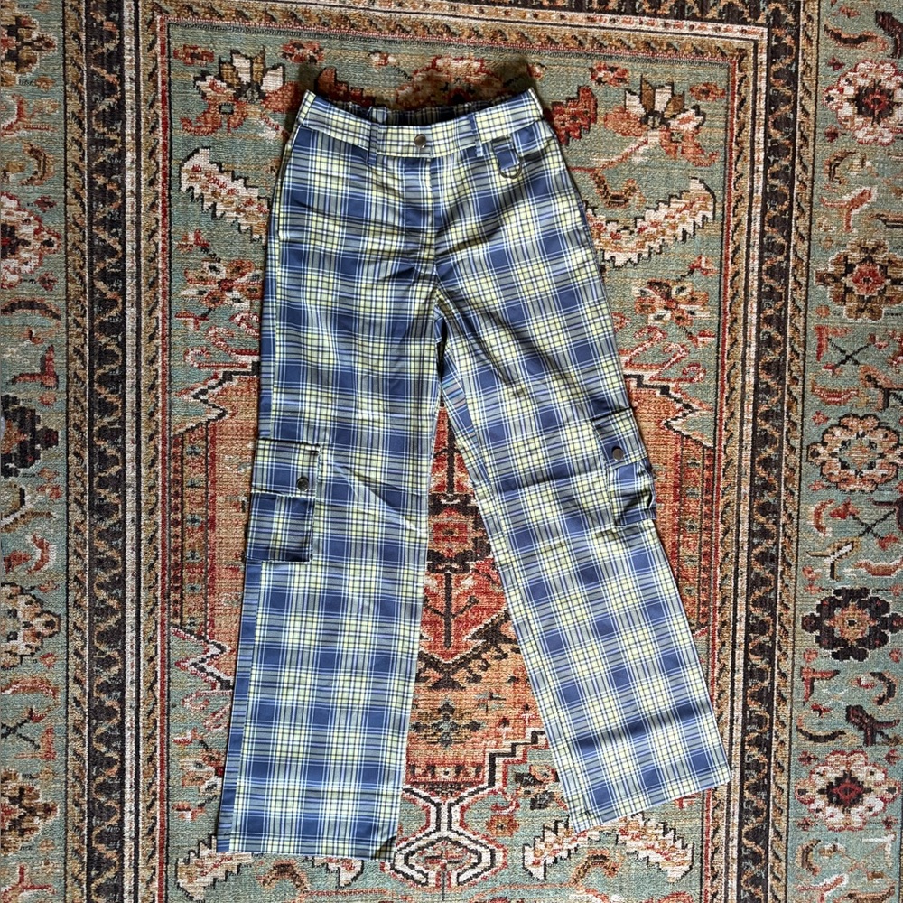 Forever 21 Plaid Cargo Pants in Blue and Yellow